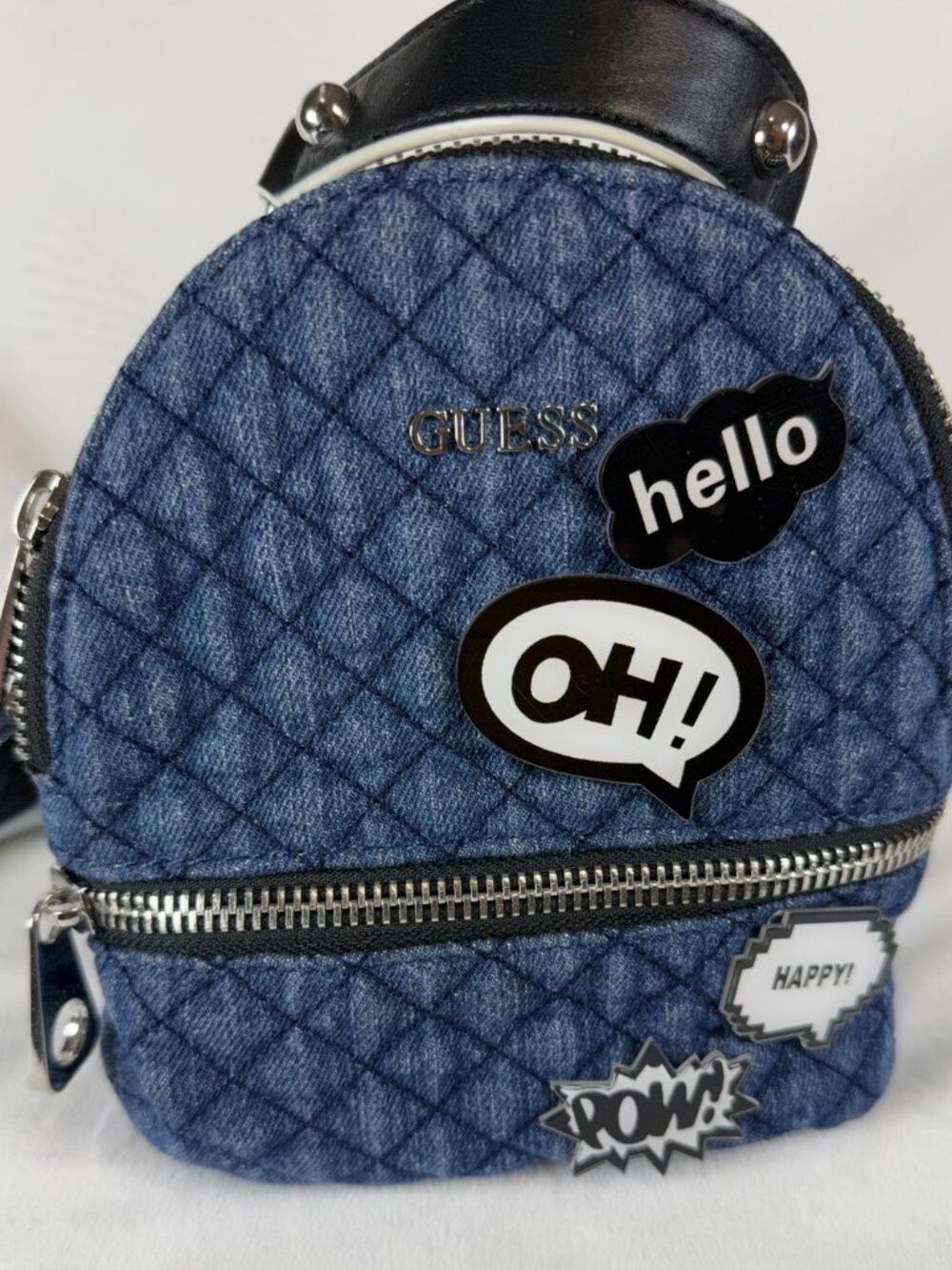 GUESS Denim Quilted Mini Backpack Convertible Crossbody Blue Black Y2K Bag